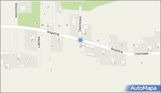 Ostrówek, Wspólna, 13, mapa Ostrówek