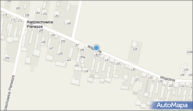 Radziechowice Pierwsze, Wspólna, 151, mapa Radziechowice Pierwsze