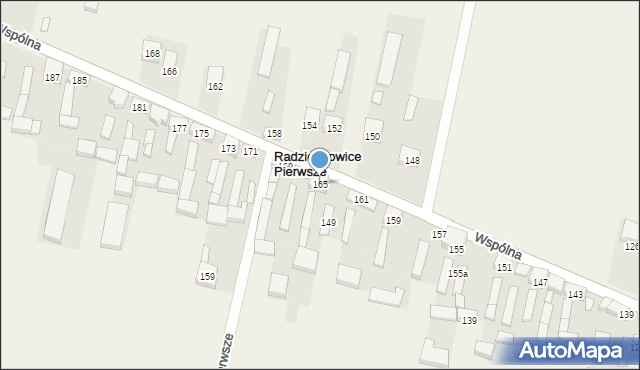 Radziechowice Pierwsze, Wspólna, 165, mapa Radziechowice Pierwsze