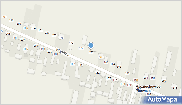 Radziechowice Pierwsze, Wspólna, 170, mapa Radziechowice Pierwsze