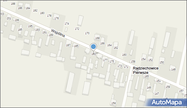Radziechowice Pierwsze, Wspólna, 181, mapa Radziechowice Pierwsze