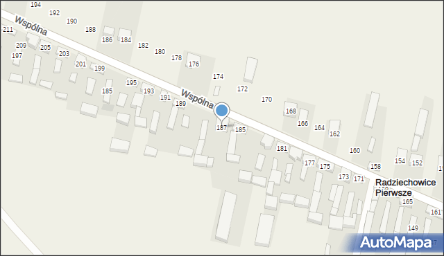 Radziechowice Pierwsze, Wspólna, 187, mapa Radziechowice Pierwsze