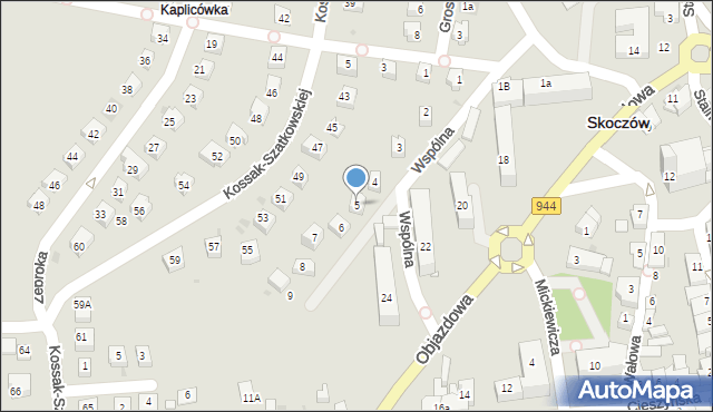 Skoczów, Wspólna, 5, mapa Skoczów