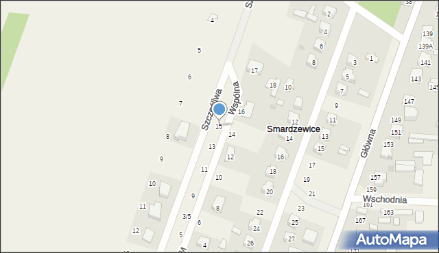 Smardzewice, Wspólna, 15, mapa Smardzewice