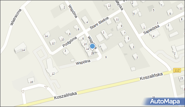 Stare Bielice, Wspólna, 18, mapa Stare Bielice