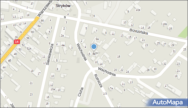Stryków, Wschodnia, 8a, mapa Stryków