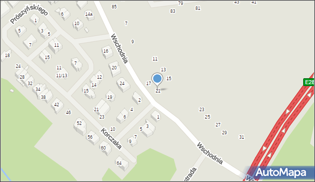Szczecin, Wschodnia, 21, mapa Szczecina