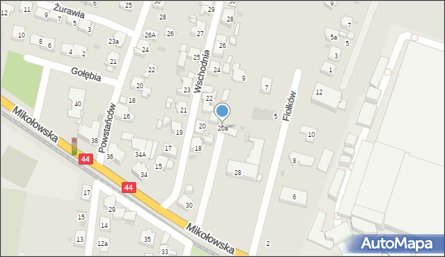 Tychy, Wschodnia, 20a, mapa Tychów