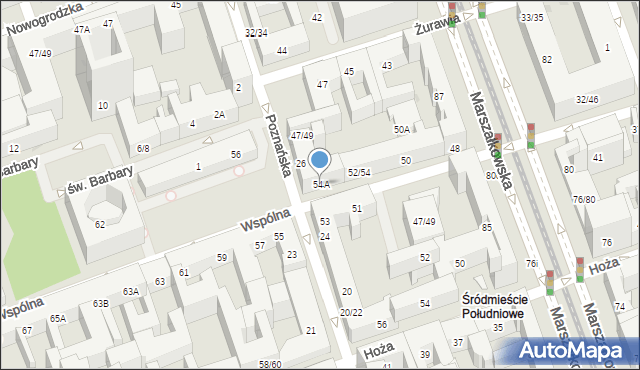Warszawa, Wspólna, 54A, mapa Warszawy