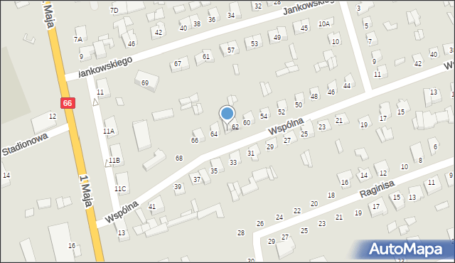 Wysokie Mazowieckie, Wspólna, 62A, mapa Wysokie Mazowieckie