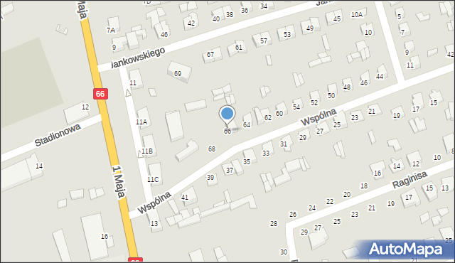 Wysokie Mazowieckie, Wspólna, 66, mapa Wysokie Mazowieckie