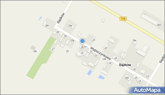 Bądków, Wypoczynkowa, 51, mapa Bądków