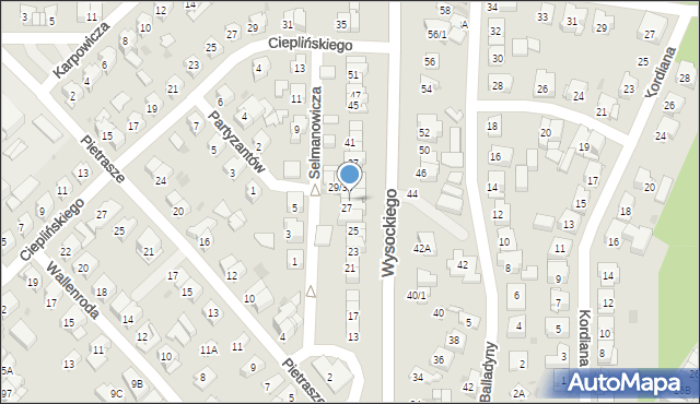 Białystok, Wysockiego Władysława, 33, mapa Białegostoku