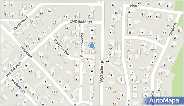 Białystok, Wysockiego Władysława, 37, mapa Białegostoku