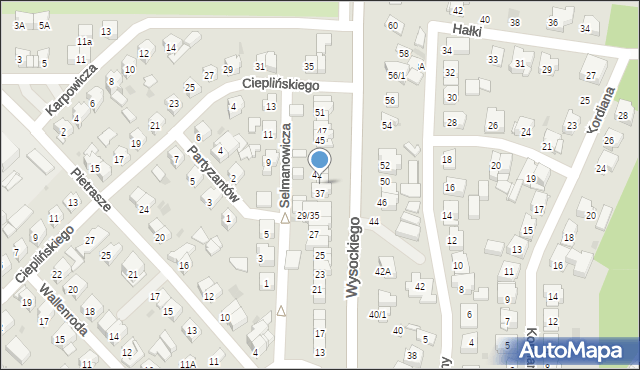 Białystok, Wysockiego Władysława, 39, mapa Białegostoku