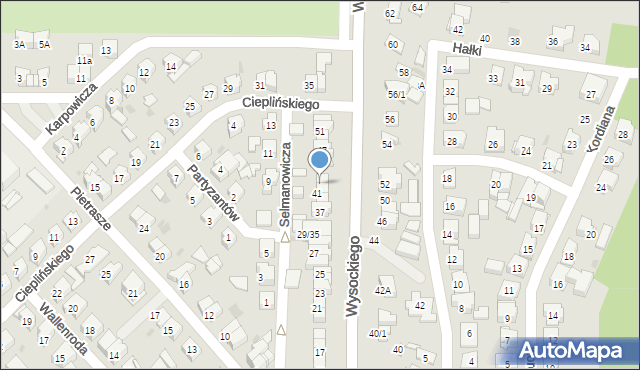 Białystok, Wysockiego Władysława, 43, mapa Białegostoku