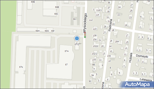 Białystok, Wysockiego Władysława, 67/1, mapa Białegostoku
