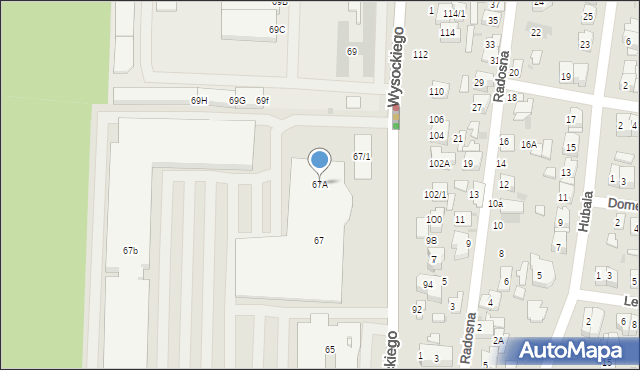 Białystok, Wysockiego Władysława, 67A, mapa Białegostoku
