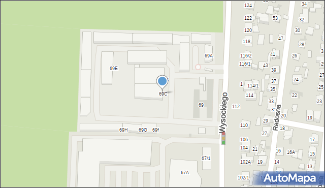 Białystok, Wysockiego Władysława, 69C, mapa Białegostoku