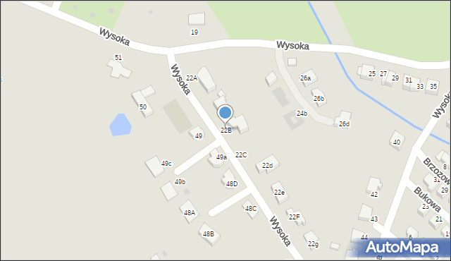 Bielawa, Wysoka, 22B, mapa Bielawa