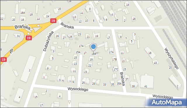 Bielsk Podlaski, Wysockiego Władysława, 19A, mapa Bielsk Podlaski