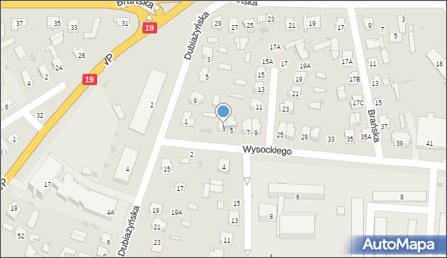 Bielsk Podlaski, Wysockiego Władysława, 3, mapa Bielsk Podlaski
