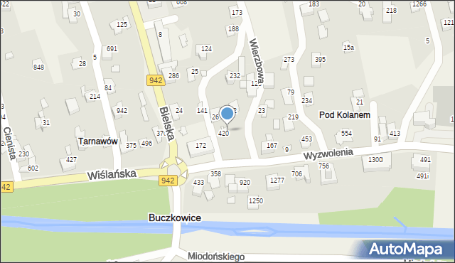 Buczkowice, Wyzwolenia, 420A, mapa Buczkowice