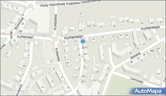 Cieszyn, Wyspiańskiego Stanisława, 26, mapa Cieszyna