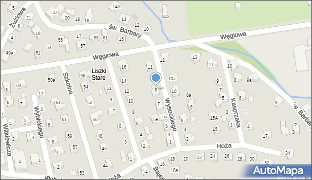 Czechowice-Dziedzice, Wysockiego Piotra, 9, mapa Czechowic-Dziedzic