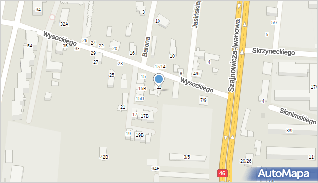 Częstochowa, Wysockiego Piotra, 11A, mapa Częstochowy