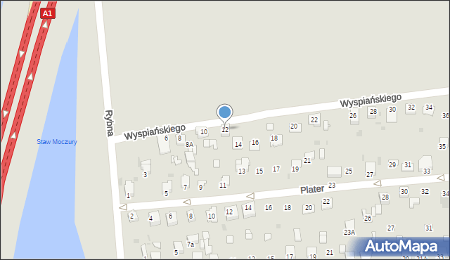 Knurów, Wyspiańskiego Stanisława, 12, mapa Knurów