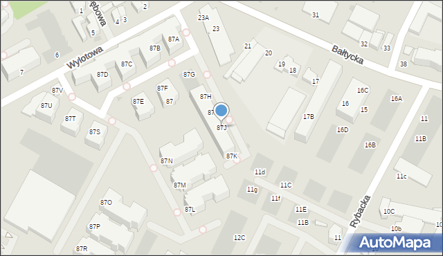 Kołobrzeg, Wylotowa, 87J, mapa Kołobrzegu