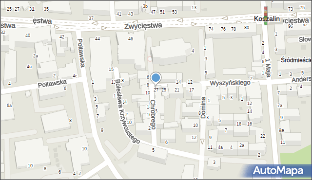 Koszalin, Wyszyńskiego Stefana, ks. kard., 27, mapa Koszalina