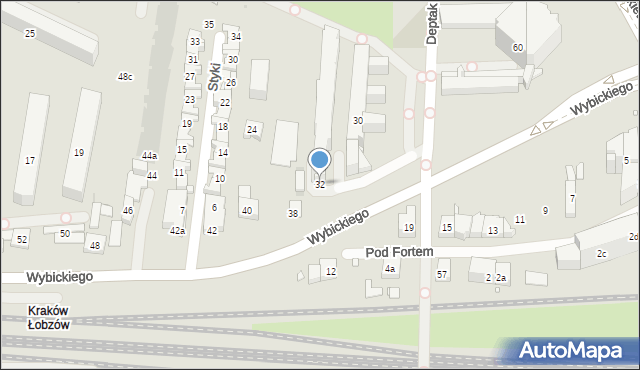 Kraków, Wybickiego Józefa, gen., 32, mapa Krakowa