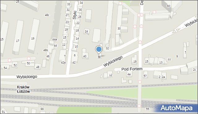 Kraków, Wybickiego Józefa, gen., 38, mapa Krakowa