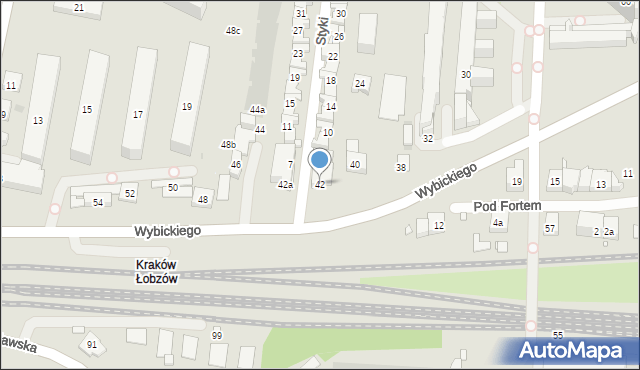 Kraków, Wybickiego Józefa, gen., 42, mapa Krakowa