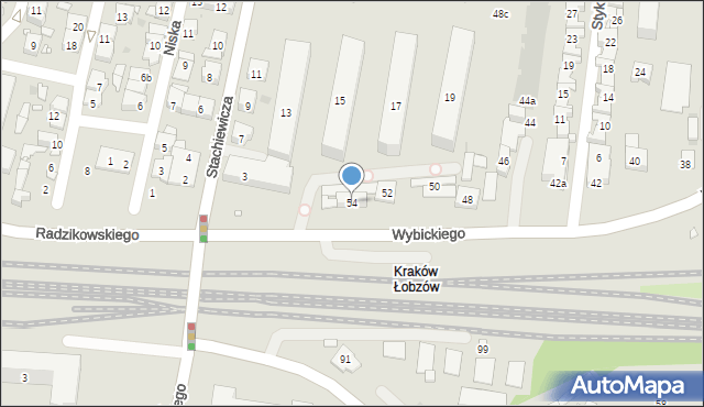 Kraków, Wybickiego Józefa, gen., 54, mapa Krakowa