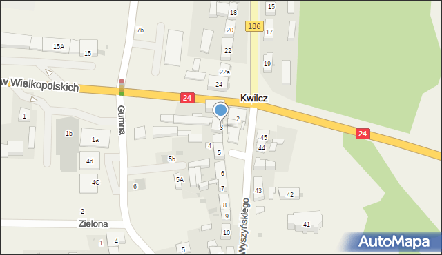 Kwilcz, Wyszyńskiego Stefana, ks. kard., 3, mapa Kwilcz