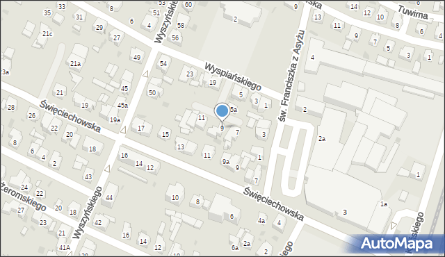 Leszno, Wyspiańskiego Stanisława, 9, mapa Leszno