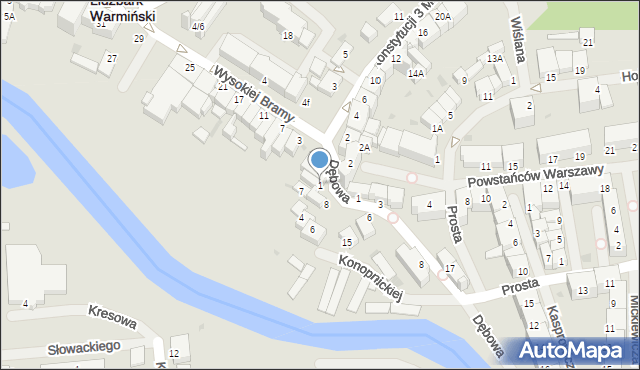 Lidzbark Warmiński, Wysokiej Bramy, 1, mapa Lidzbark Warmiński