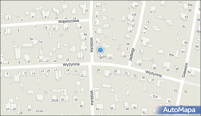 Łódź, Wyżynna, 20, mapa Łodzi