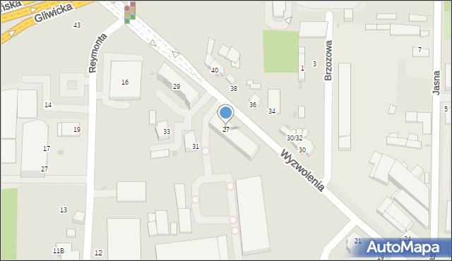 Mikołów, Wyzwolenia, 27, mapa Mikołów