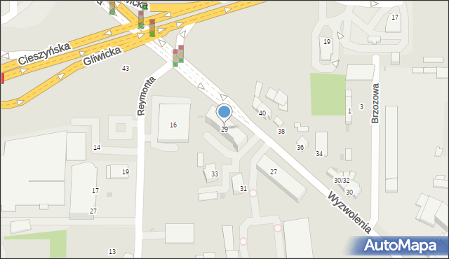 Mikołów, Wyzwolenia, 29, mapa Mikołów