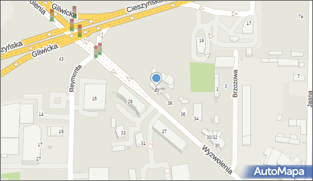 Mikołów, Wyzwolenia, 40, mapa Mikołów