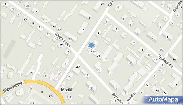 Mońki, Wyzwolenia, 16A, mapa Mońki