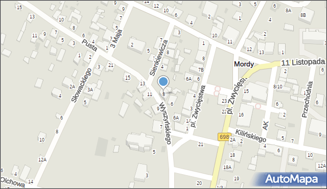 Mordy, Wyszyńskiego Stefana, ks. kard., 8, mapa Mordy