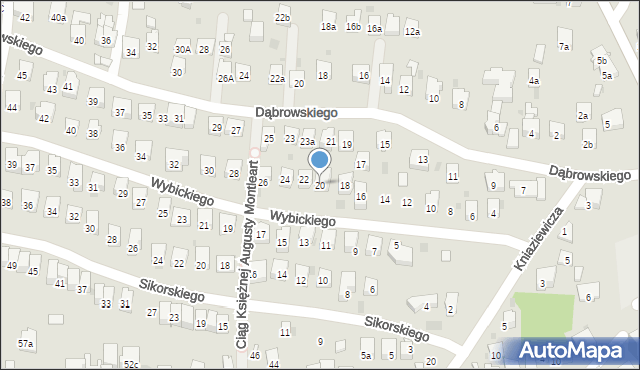 Myślenice, Wybickiego Józefa, gen., 20, mapa Myślenice