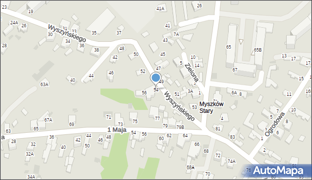 Myszków, Wyszyńskiego Stefana, ks. prym. kard., 54, mapa Myszków