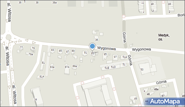 Opole, Wygonowa, 93, mapa Opola