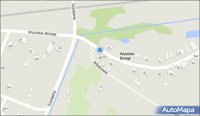 Oświęcim, Wysokie Brzegi, 36, mapa Oświęcimia